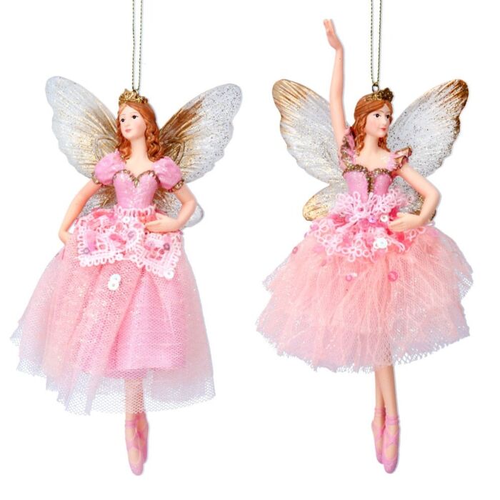 Gisela Graham Pink Princess w/Fabric Decoration x2